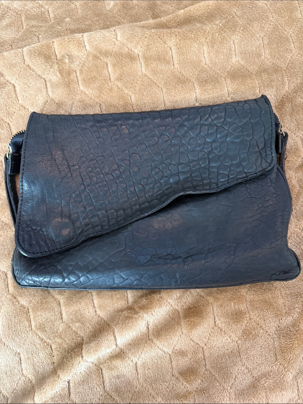 Italian leather Maxon Black Textured Fold-Over Clutch